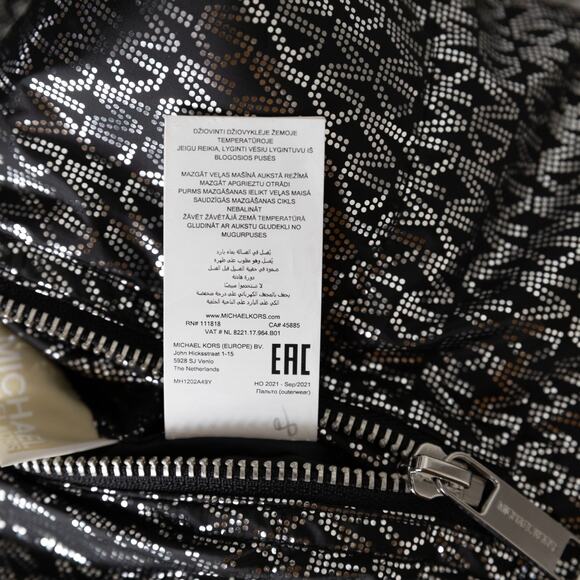 MICHAEL Michael Kors Women Reversible Foil Logo Puffer Coat Black/Silver Size S - Picture 10 of 11